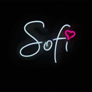 Neon personalizado con nombre Sofi y corazon en dos colores